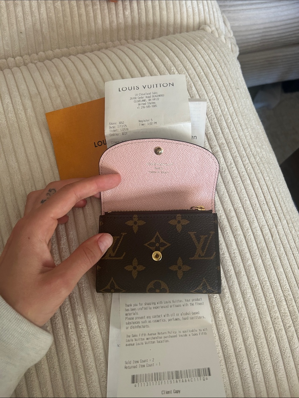 Louis Vuitton Monogram Canvas Card Wallet with Pink Interior